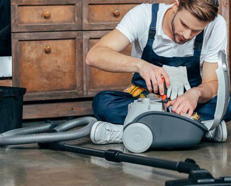 Person cleaning the floor with a vacuum cleaner